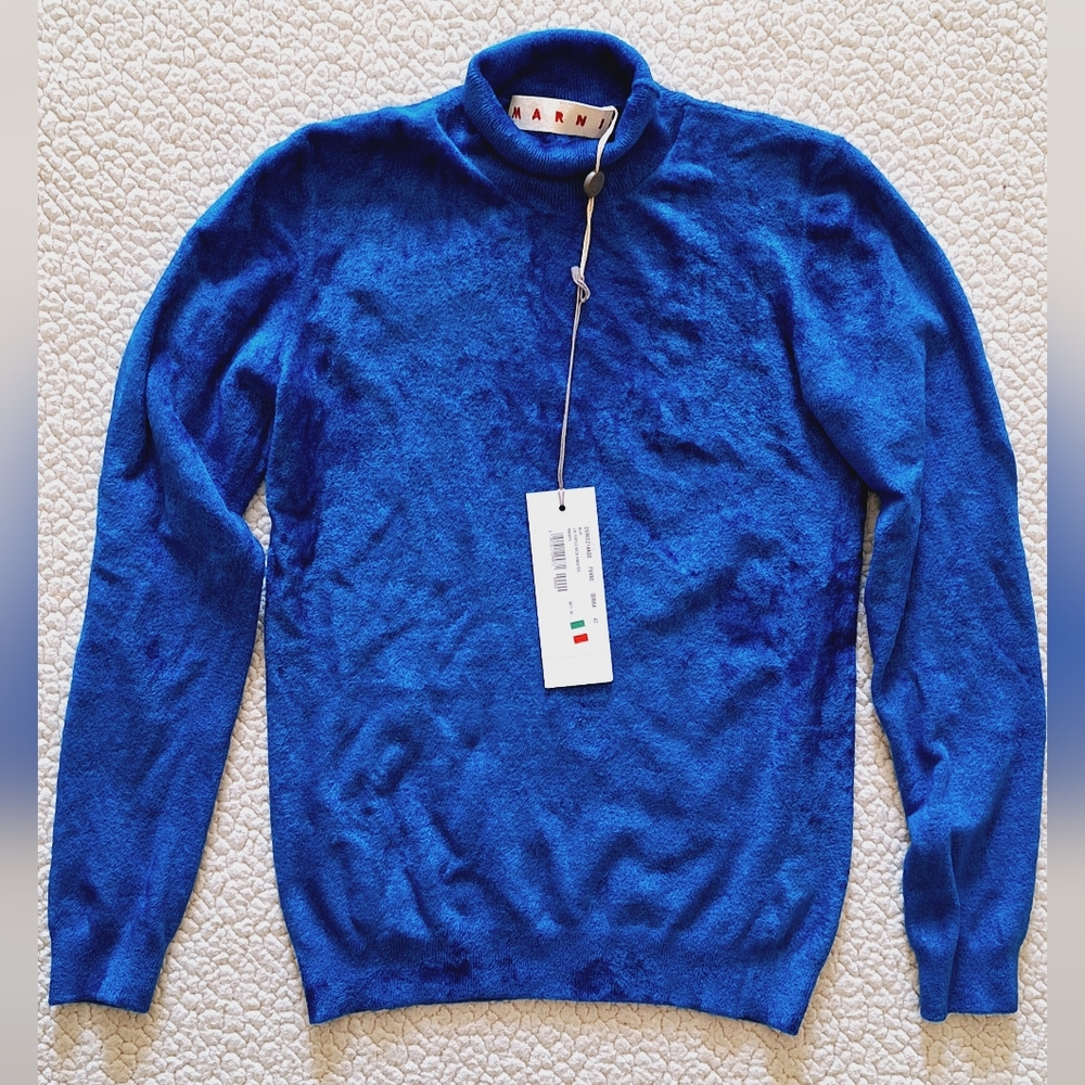 MARNI Chenille Turtleneck Sweater In Blue IT 42 US 6 S Org $795